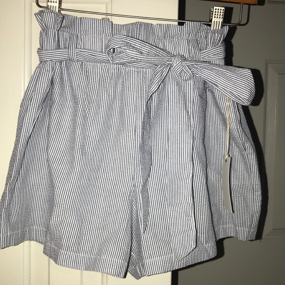 Striped paper bag waist shorts